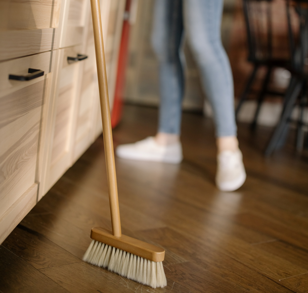 sweeping hardwood floors